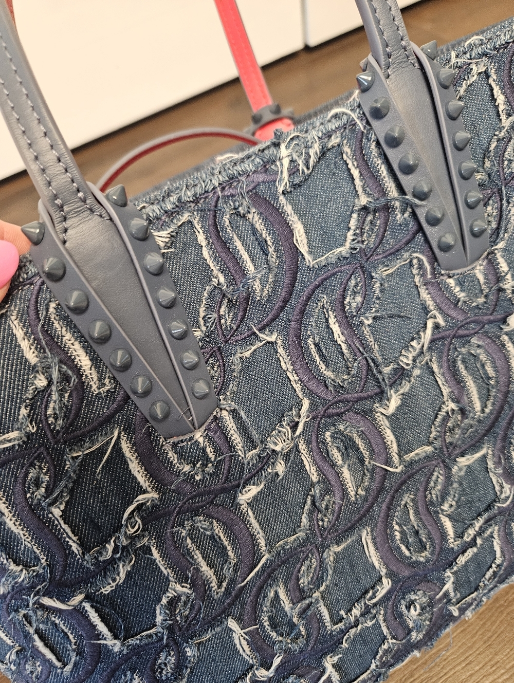 NWT Christian Louboutin Toile Denim Brode Tote With Detachable Pouch + Dustbag - Picture 4 of 15
